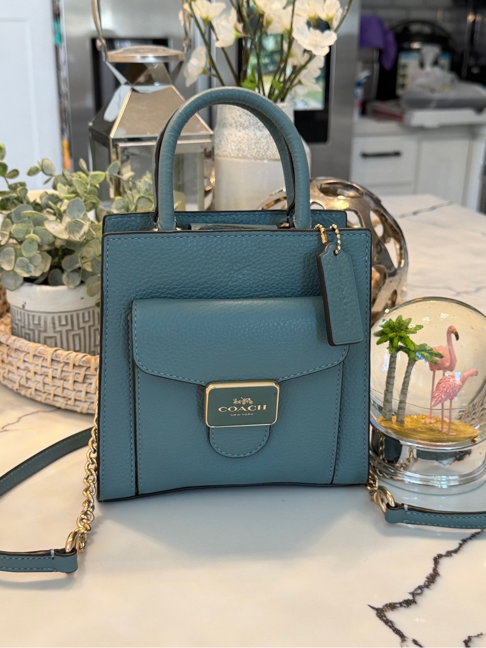 Coach Teal Leather Satchel with Gold Hardware - Picture 8 of 16